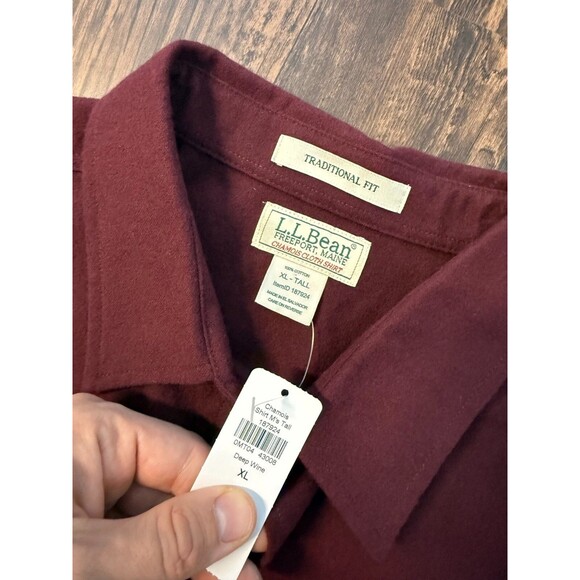 LL Bean Mens Deep Wine Chamois Traditional Fit button Down Shirt Sz XL Tall - Picture 3 of 11
